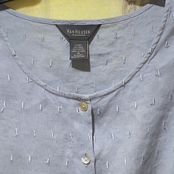 VAN HUESEN LINEN/VISCOSE BLUE BUTTON-DOWN  EMBROIDERED TANK SZ M - Picture 3 of 9